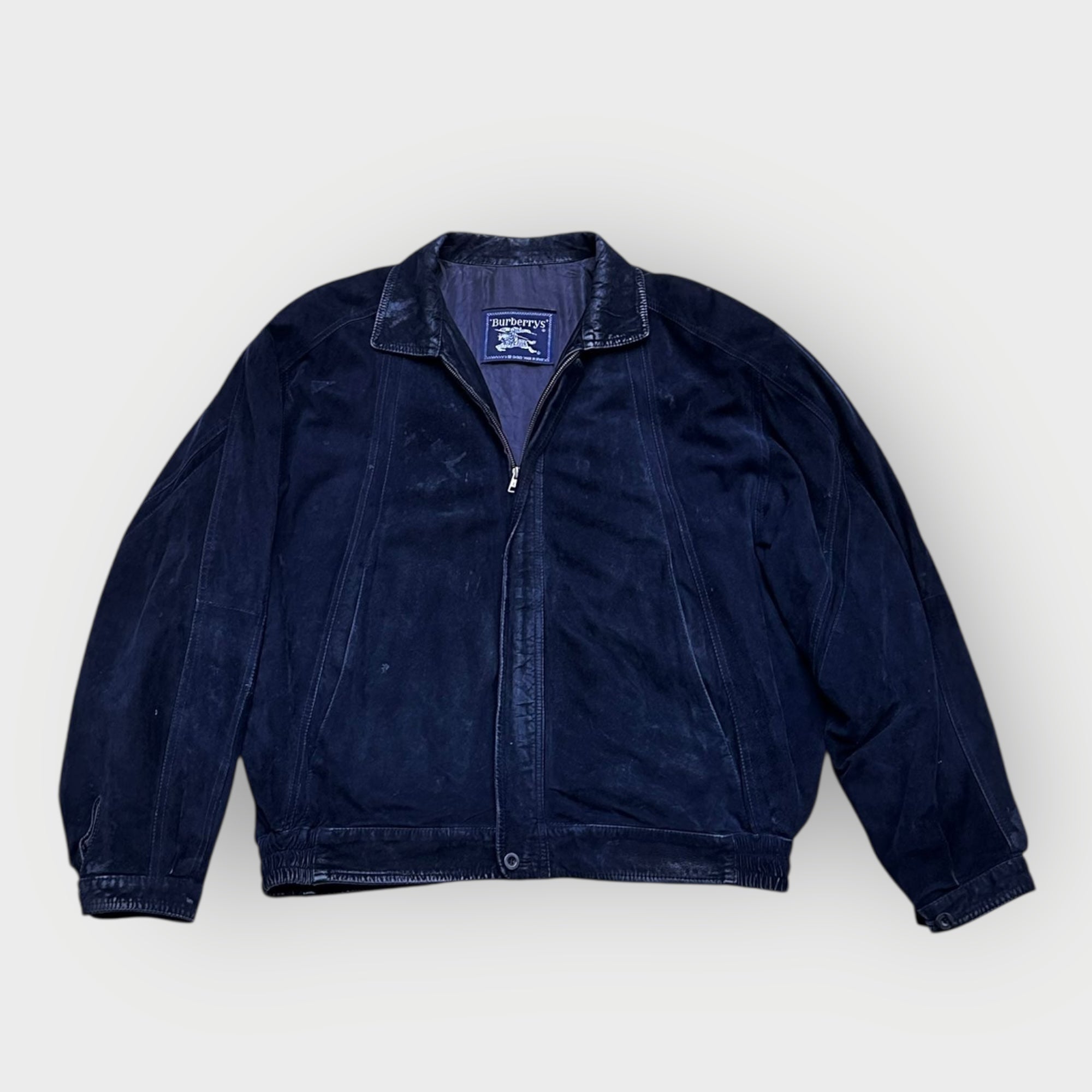 Vintage Burberry’s Lederjacke in Dunkelblau – Suede Look, Grösse L, 90s Classic“