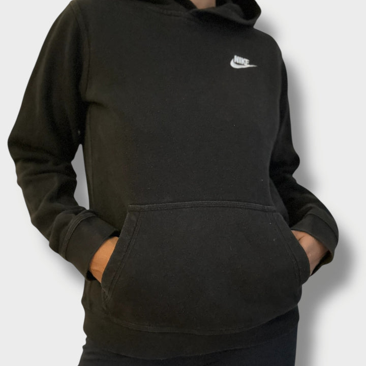 Vintage Nike Hoodie in Schwarz mit weissem Swoosh, Grösse S