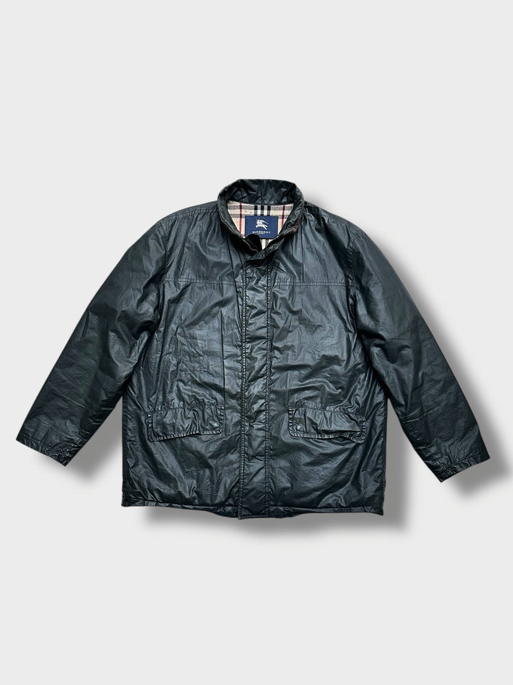 Vintage Burberry’s Wax Jacket – dunkelgrüne gewachste Jacke mit Karo-Futter, Grösse XL