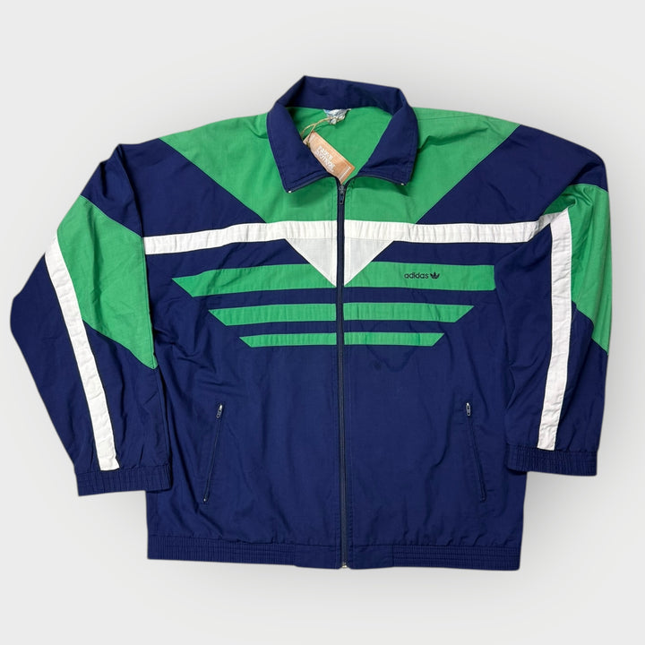 Adidas Track Jacket 80s Original – Navy Green White mit Trefoil-Logo, Made in Spain Zaragoza