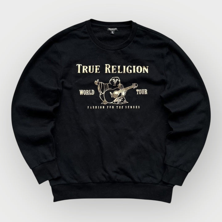 Vintage True Religion Sweatshirt in Schwarz mit World Tour Print, Grösse M