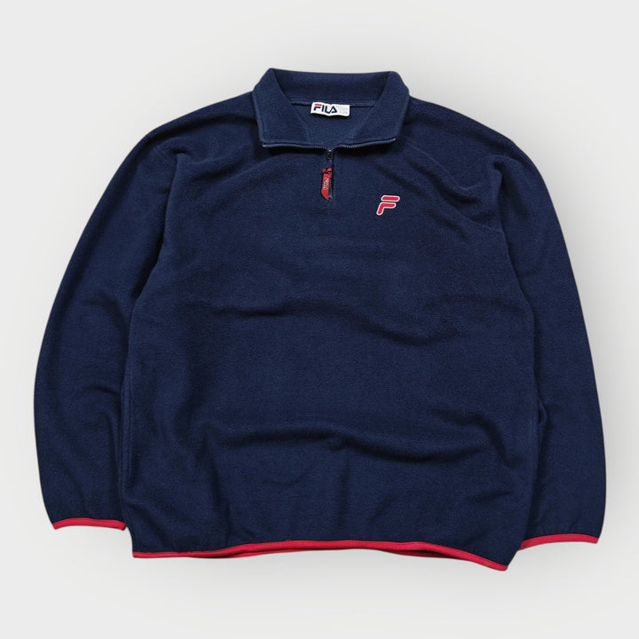 Vintage FILA Fleece in Navy mit rotem Logo, Grösse L