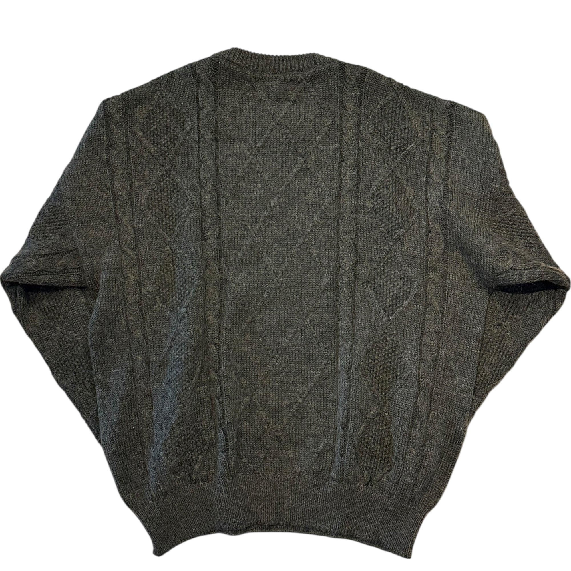 Grüner Strickpullover mit Kunstleder-Panel (L)