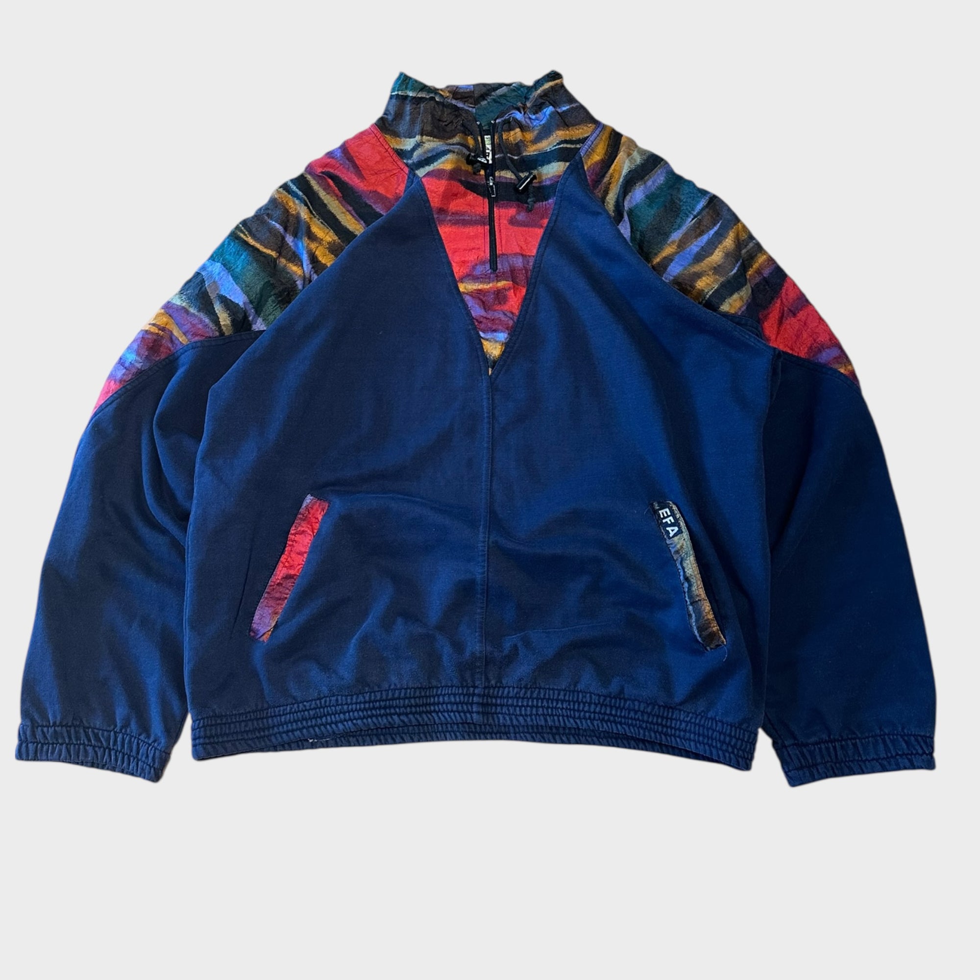 Vintage Sportjacke blau mit bunten Einsätzen (L)