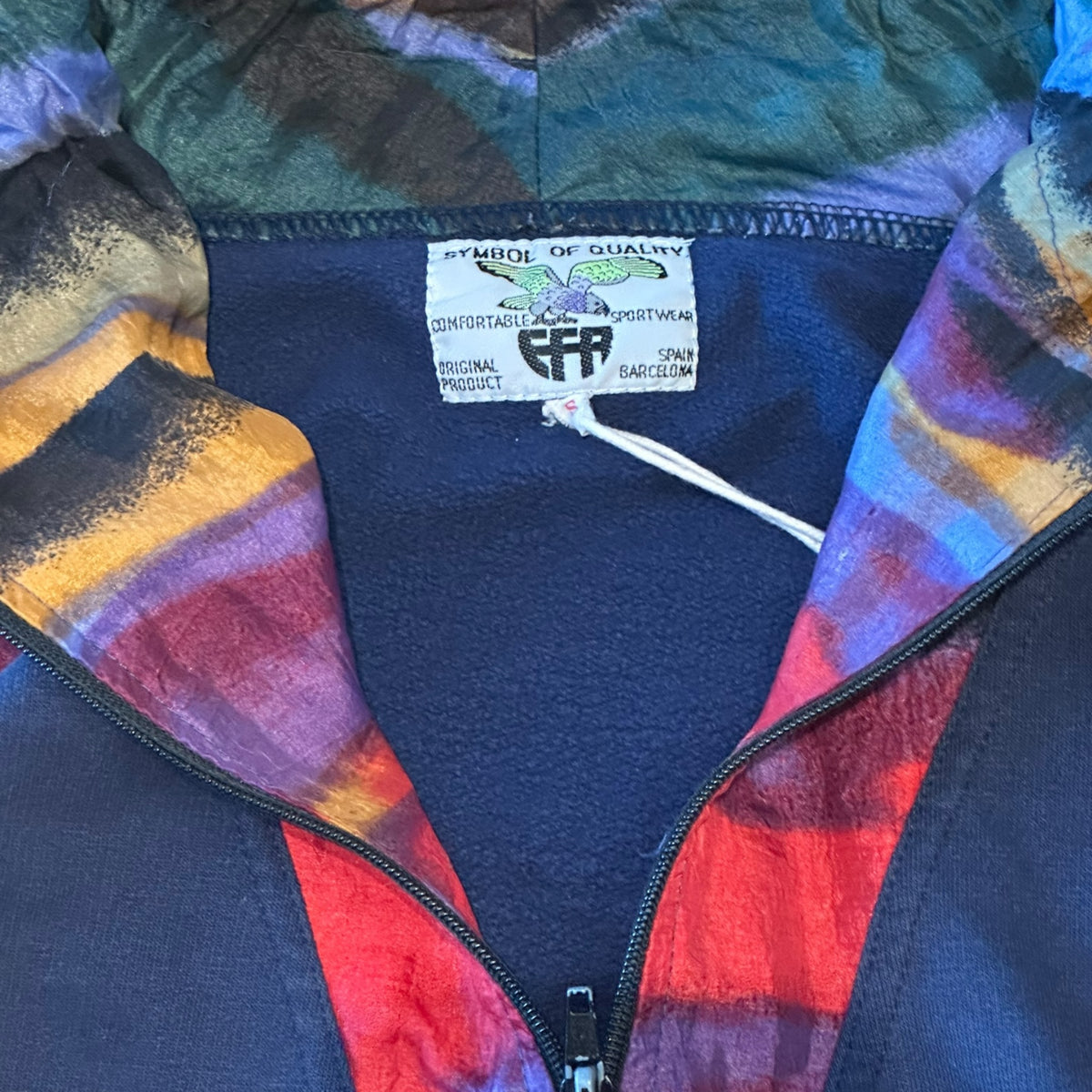 Vintage Sportjacke blau mit bunten Einsätzen (L)