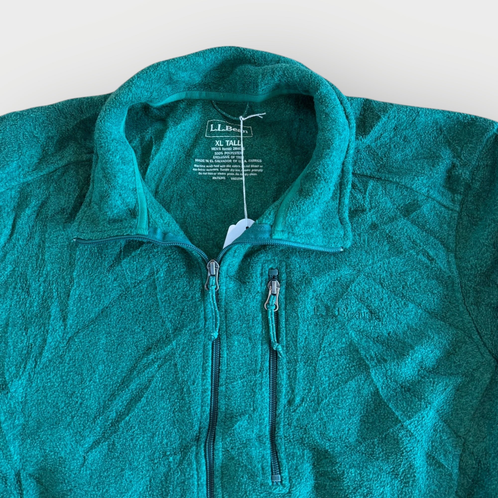 Detailansicht der L.L.Bean Fleecejacke – grünes Vintage Fleece mit Reissverschluss