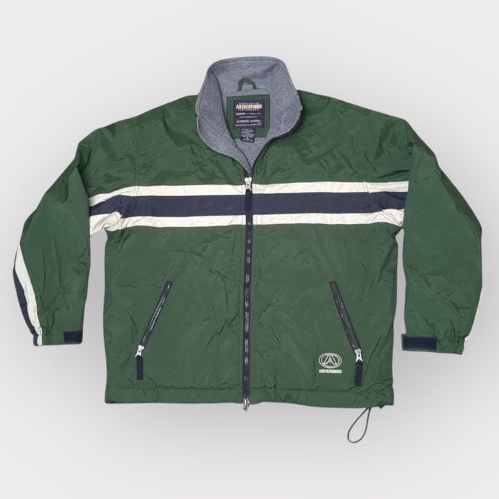 Vintage Abercrombie Jacke M Grün Fleece Parka – Vorderansicht, Paul’s Zürich Vintage Shop
