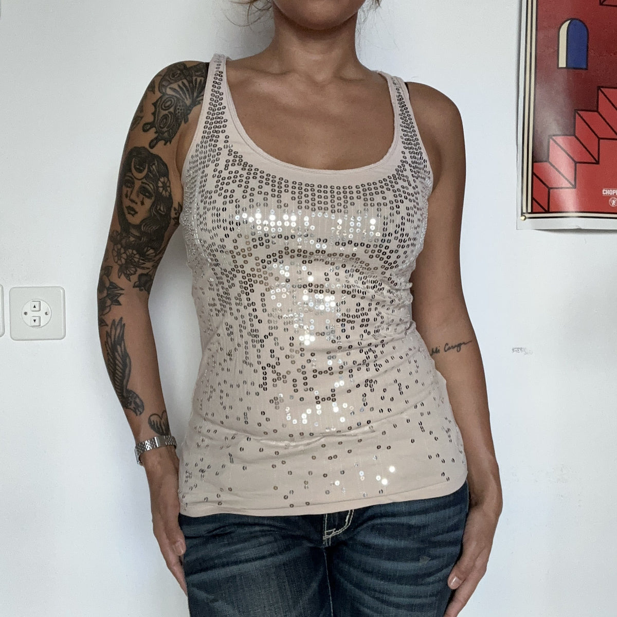 Y2K Pailletten-Top Beige – Ansicht 2