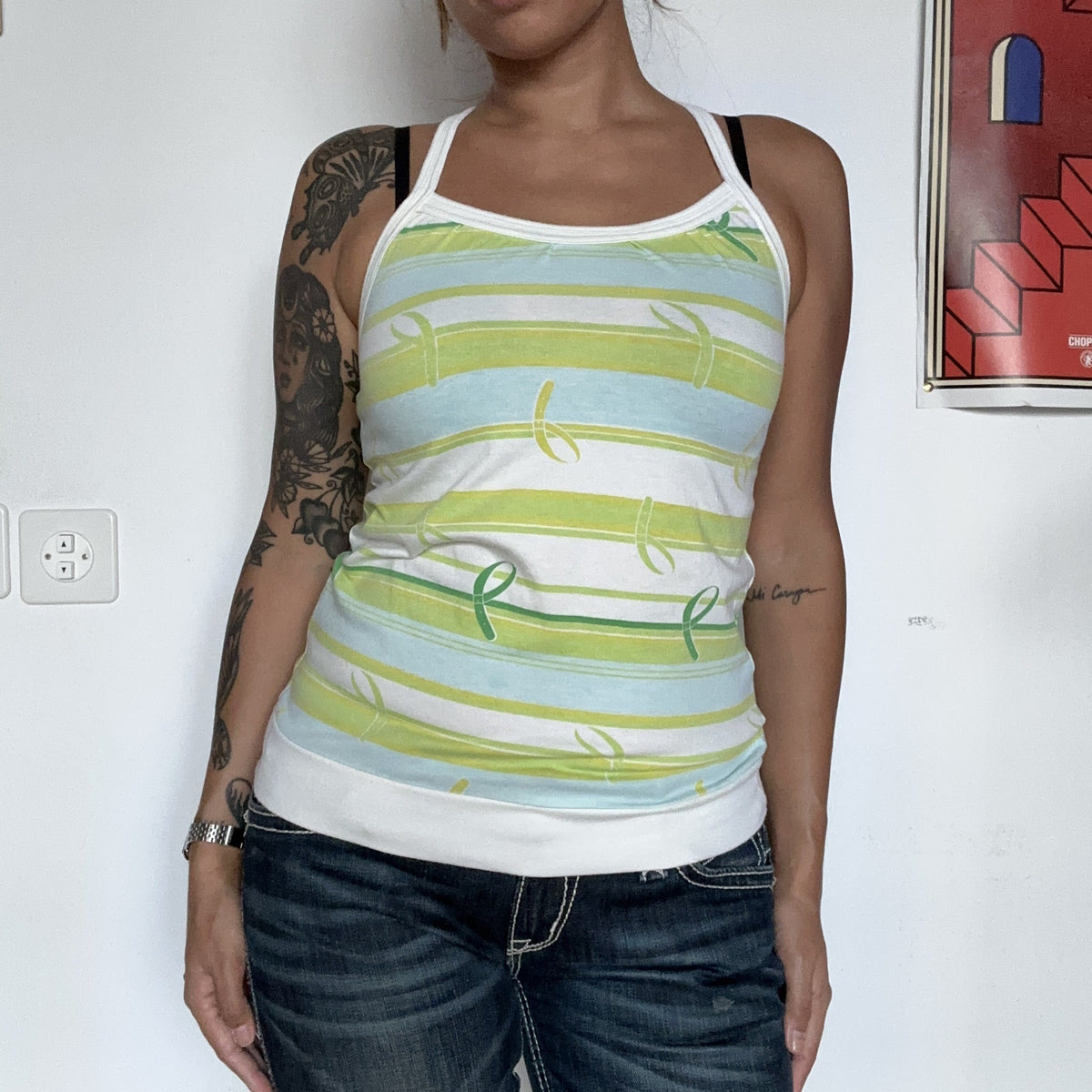 Gestreiftes Y2K Tanktop Grün-Weiss – Ansicht 2