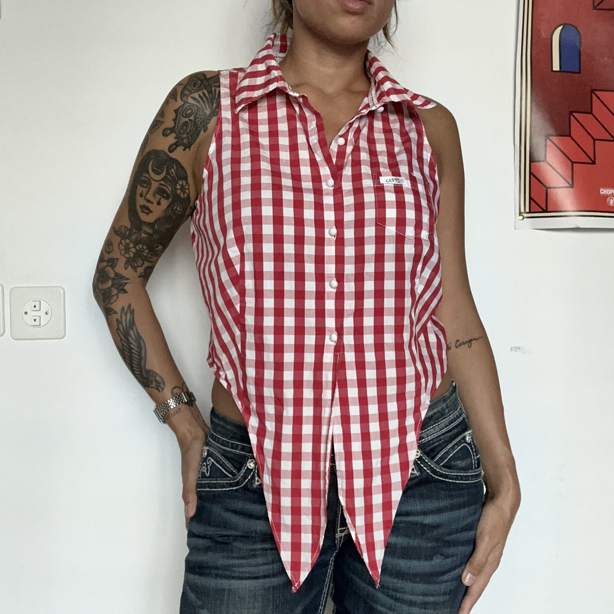 Guess Jeans Karobluse Rot-Weiss – Ansicht 3