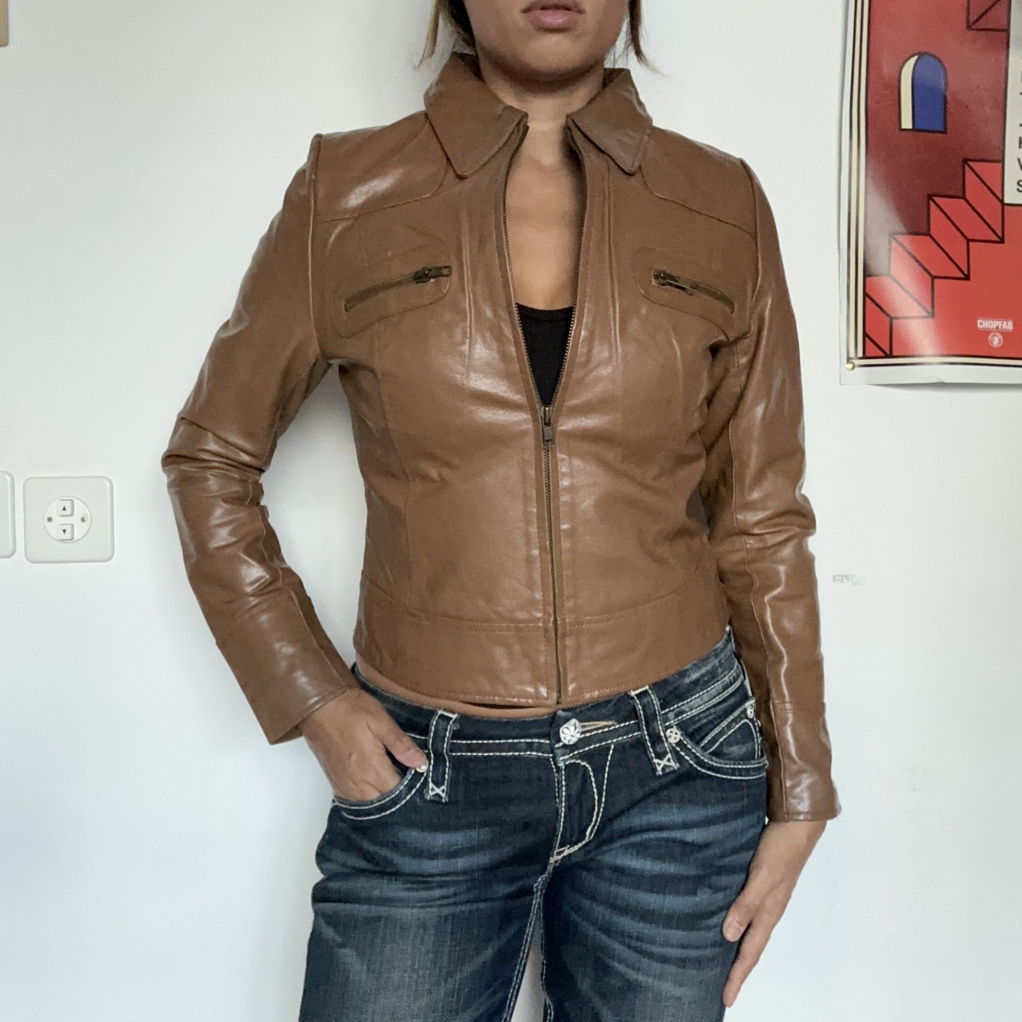 Miss Selfridge Jacke in Lederoptik Braun – Ansicht 2