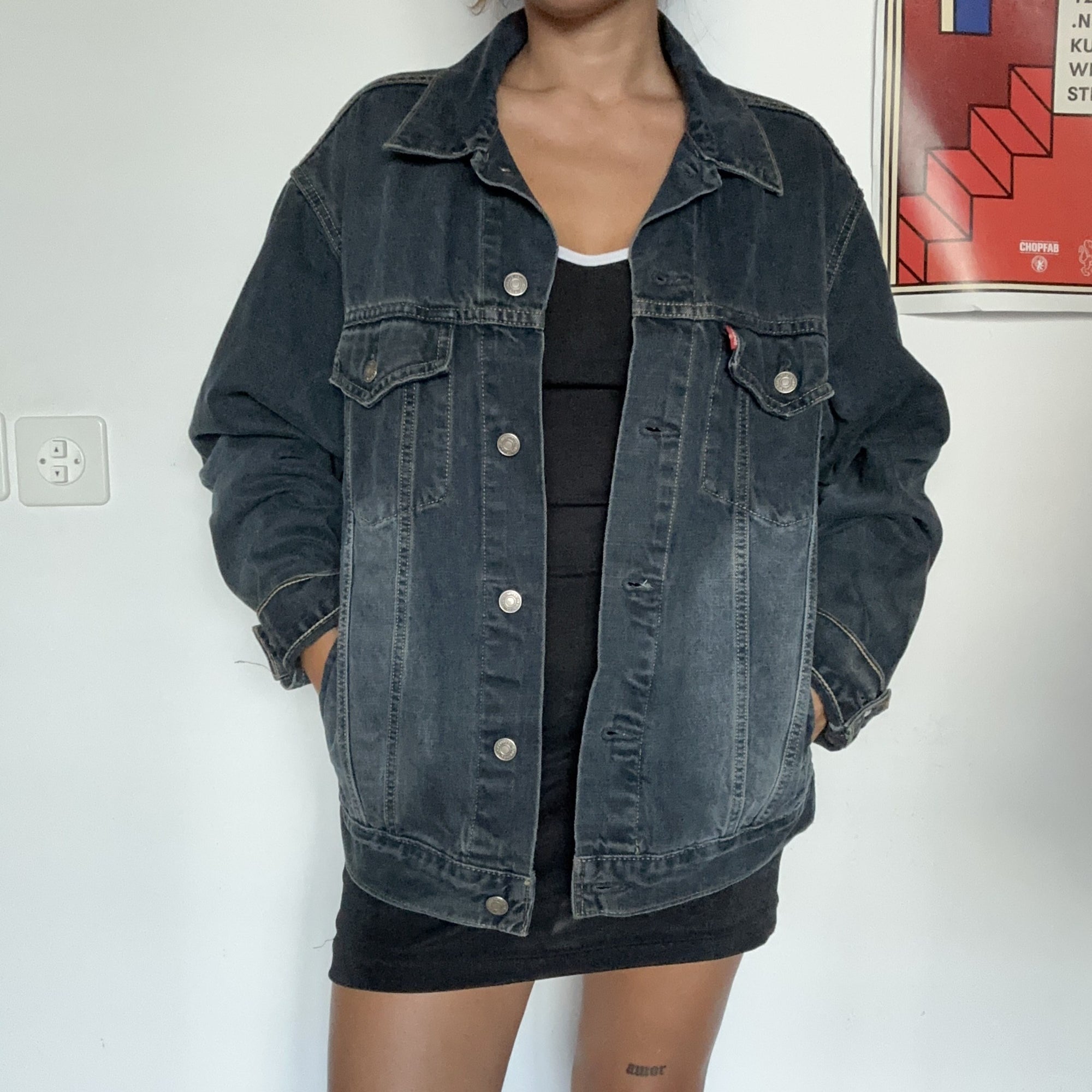 Levi's Long Jeansjacke Dunkelblau – Ansicht 2