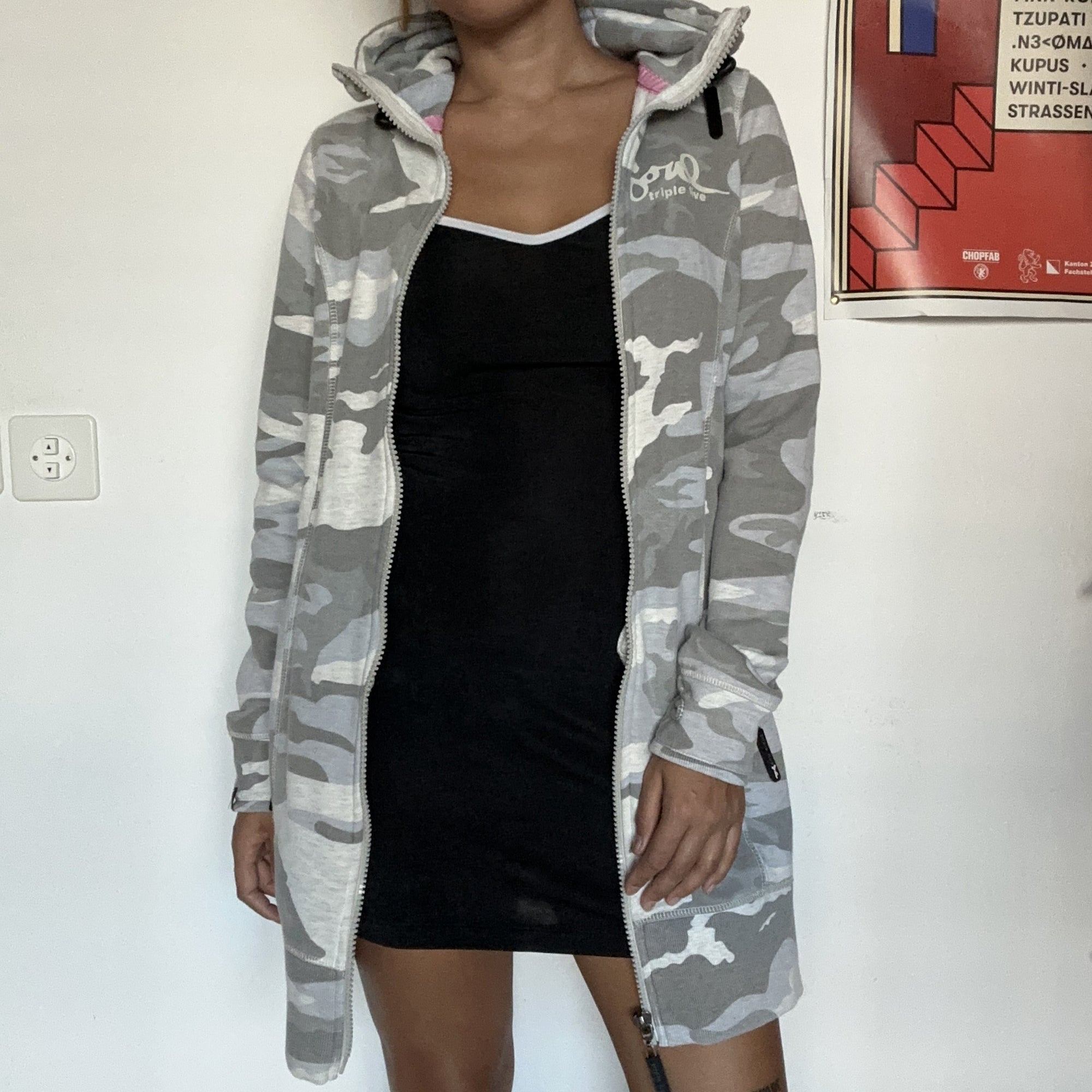 Langer Camo Zip-Hoodie Grau-Weiss – Ansicht 5