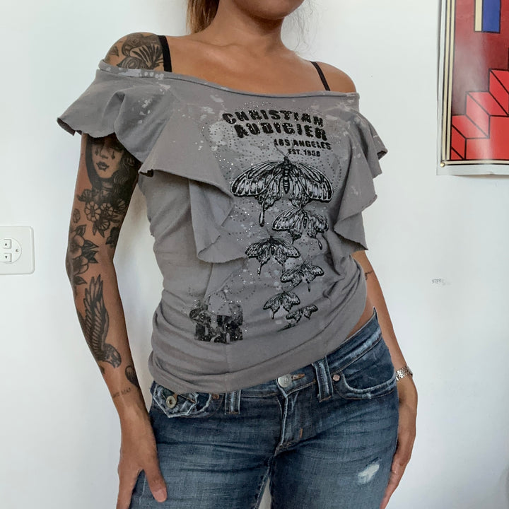 Graues Christian Audigier Rüschenshirt – Ansicht 1