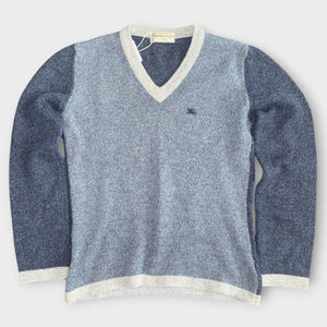 Vintage Burberrys V-Neck Pullover – Blau/Grau (XS)