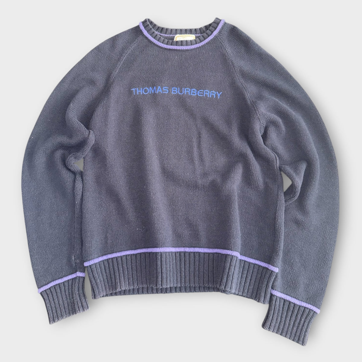 Vintage Thomas Burberry Pullover Dunkelgrau Lila M Vorderseite