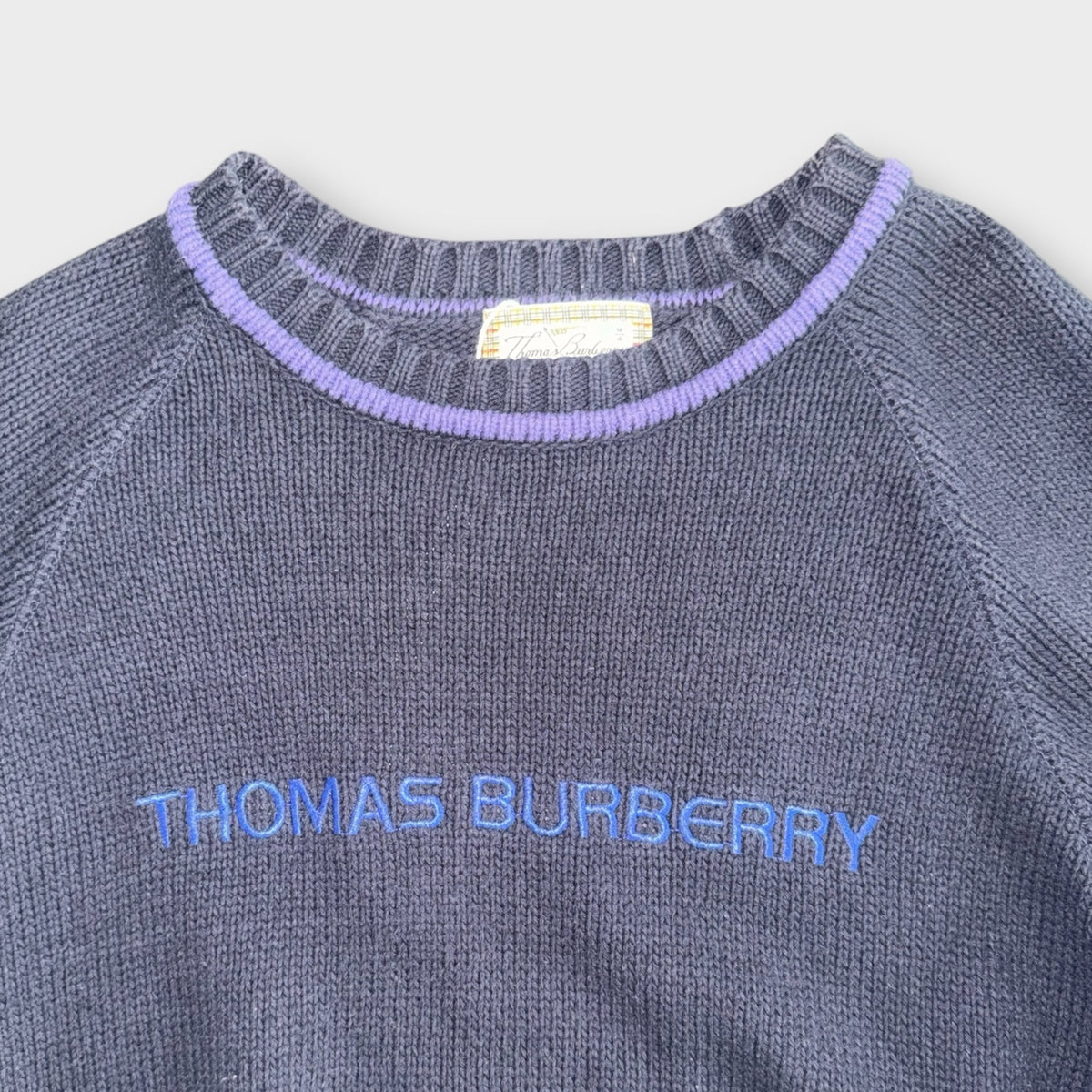 Vintage Thomas Burberry Pullover Dunkelgrau Lila M Logo Detail