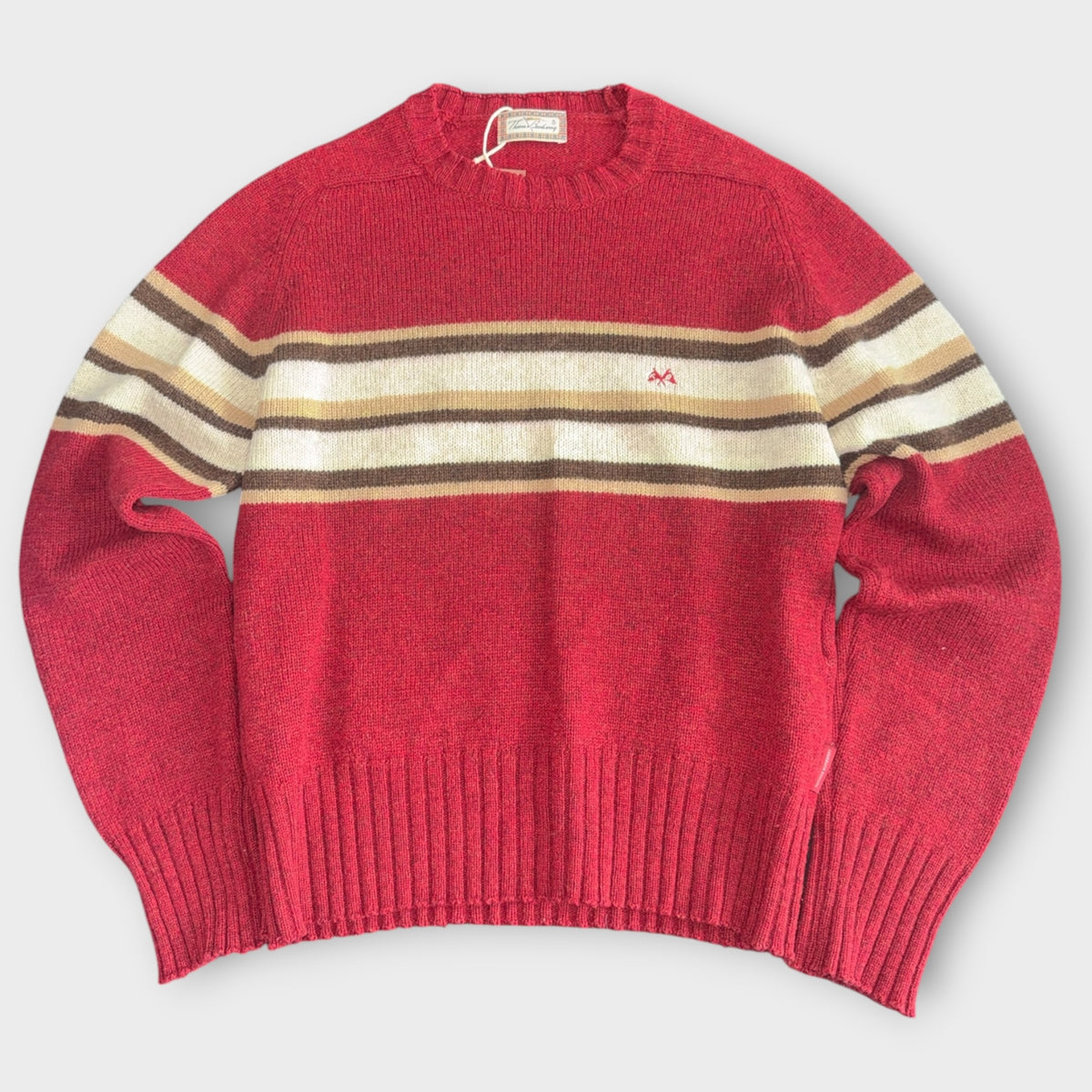 Vintage Thomas Burberry Strickpullover in Rot mit Streifen – Vorderansicht